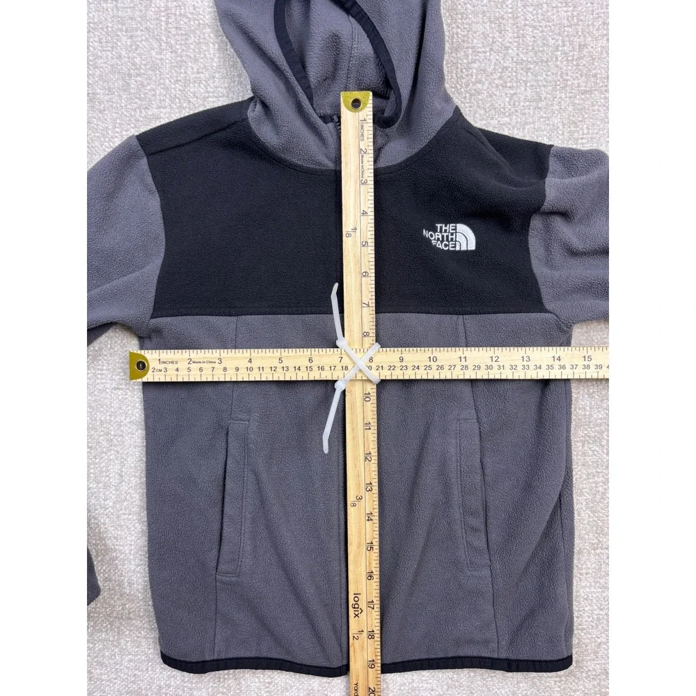 The North Face Boys Gray Black Colorblock Full Zip Fleece Hoodie Jacket XS